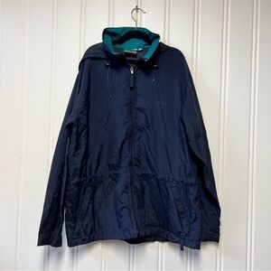 Vintage 90s L.L. Bean Rain Jacket Navy Hooded Windbreaker Petite S Lightweight